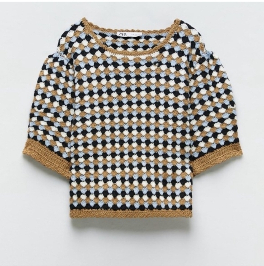 Zara Womens Crochet Knit Cotton Top Size Small - Picture 2 of 10